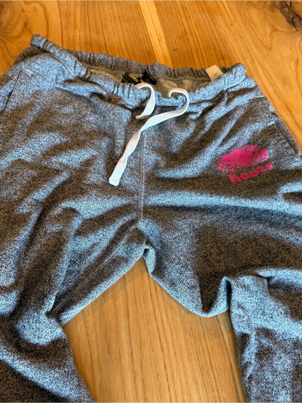Roots Gray Fleece Joggers with Pink Logo